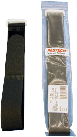 Tépőzár szalag pánttal 400 x 30 mm, fekete, 1 db, Fastech