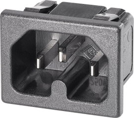 Beépíthető hálózati műszercsatlakozó dugó, függőleges, 3 pól., 10 A, fekete, C16, K&B 42R023211V01