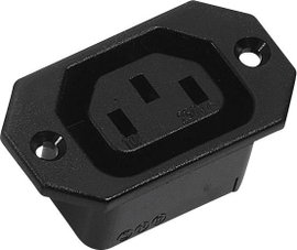 Beépíthető hálózati műszercsatlakozó aljzat, függőleges, 3 pól., 10 A, fekete, C13, K&B 43R031111