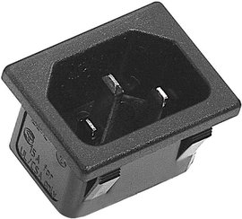 Beépíthető hálózati műszercsatlakozó dugó, függőleges, 3 pól., 10 A, fekete, C14, K&B 42R023212150