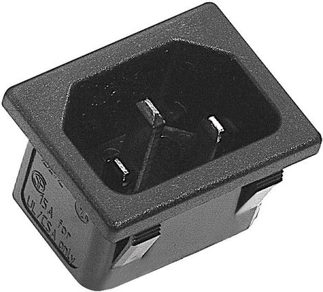 Beépíthető hálózati műszercsatlakozó dugó, függőleges, 3 pól., 10 A, fekete, C14, K&B 42R023212150