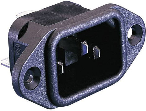 Beépíthető hálózati műszercsatlakozó dugó, függőleges, 3 pól., 10 A, fekete, C14, ESKA Bulgin PX0580
