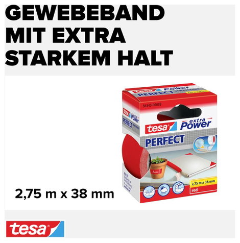 Szövetbetétes ragasztószalag, szövet, piros 2,75m x 38 mm, TESA®Extra Power 3. kép