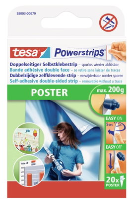 Kétoldalas ragasztó, poszterekhez 16 db, TESA®POWERSTRIPS®