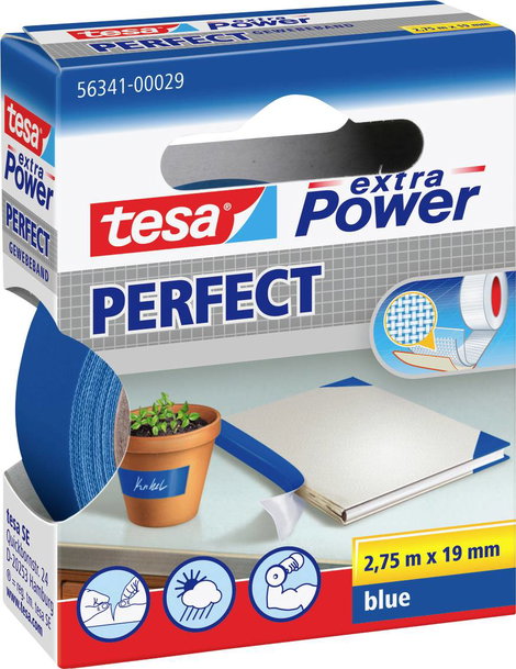 Szövetbetétes ragasztószalag kék, 2,75 m x 19 mm, tesa® EXTRA POWER
