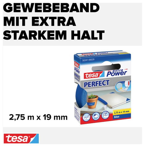 Szövetbetétes ragasztószalag kék, 2,75 m x 19 mm, tesa® EXTRA POWER 3. kép
