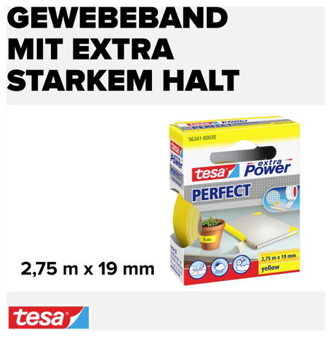 Szövetbetétes ragasztószalag, sárga, 2,75m x 19mm, tesa® EXTRA POWER 3. kép