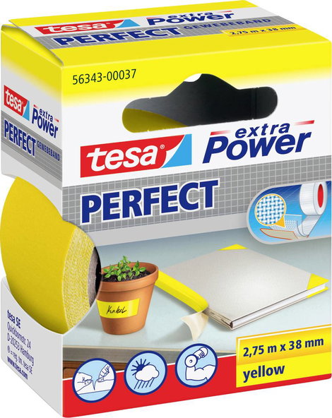 Szövetbetétes ragasztószalag, sárga, 2,75 m x 38 mm, tesa® extra Power
