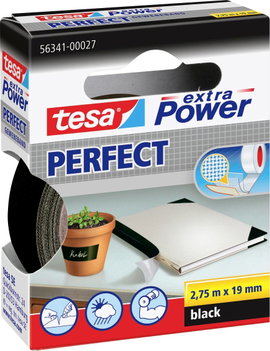 Szövetbetétes ragasztószalag fekete, 2,75m x 19mm, tesa® EXTRA POWER