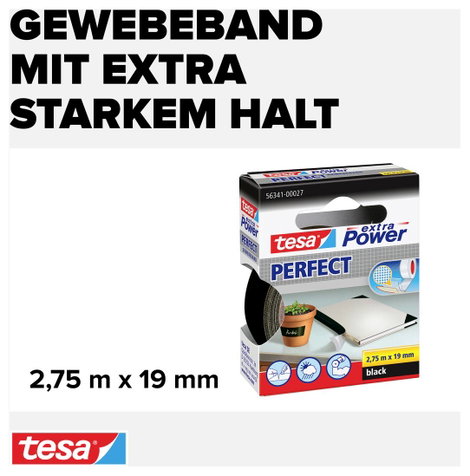 Szövetbetétes ragasztószalag fekete, 2,75m x 19mm, tesa® EXTRA POWER 3. kép