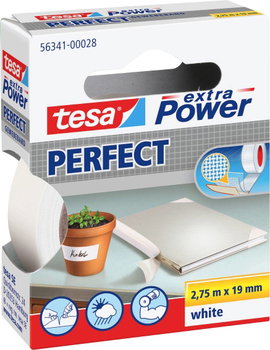 Szövetbetétes ragasztószalag fehér, 2,75 m x 19 mm, tesa® EXTRA POWER
