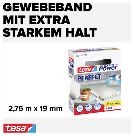 Szövetbetétes ragasztószalag fehér, 2,75 m x 19 mm, tesa® EXTRA POWER 3. kép