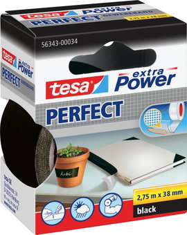 Szövetbetétes ragasztószalag, szövet, fekete, 2,75 mm x 38 mm, tesa® EXTRA POWER