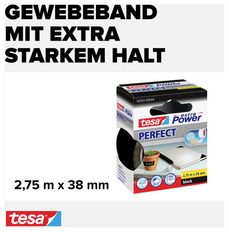 Szövetbetétes ragasztószalag, szövet, fekete, 2,75 mm x 38 mm, tesa® EXTRA POWER 3. kép