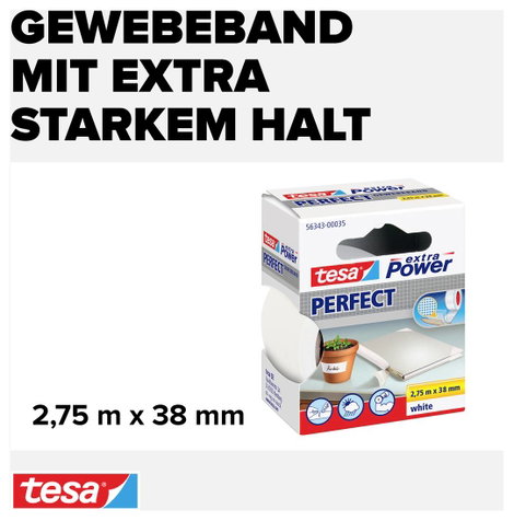 Szövetbetétes ragasztószalag, fehér, 2,75 m x 38 mm, tesa® extra Power 3. kép