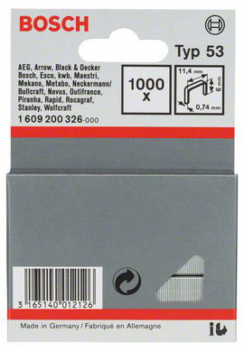 Tűzőkapocs, 53-as típus, 11,4 x 0,74 x 6 mm, 1000 db Bosch 1609200326