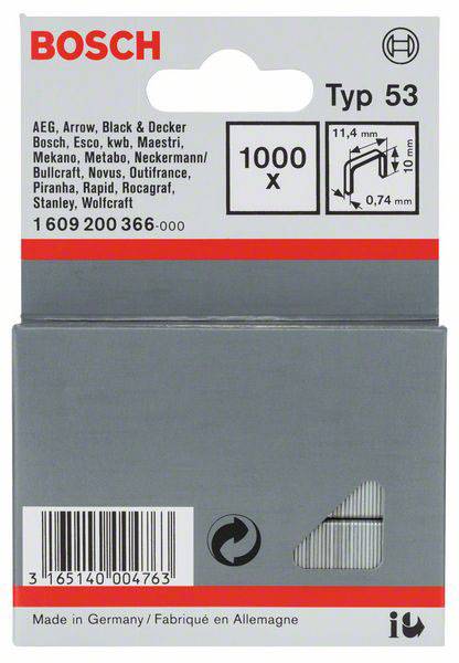 Tűzőkapocs, 53-as típus, 11,4 x 0,74 x 10 mm, 1000 db Bosch 1609200366