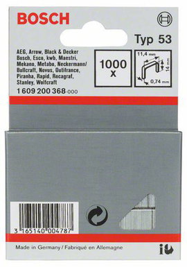 Tűzőkapocs, 53-as típus, 11,4 x 0,74 x 14 mm, 1000 db Bosch 1609200368