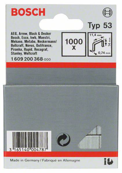 Tűzőkapocs, 53-as típus, 11,4 x 0,74 x 14 mm, 1000 db Bosch 1609200368