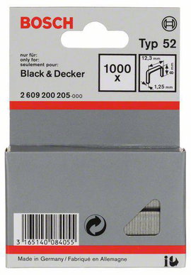 Tűzőkapocs, 52-es típus, 12,3 x 1,25 x 8 mm 1000 db Bosch 2609200205