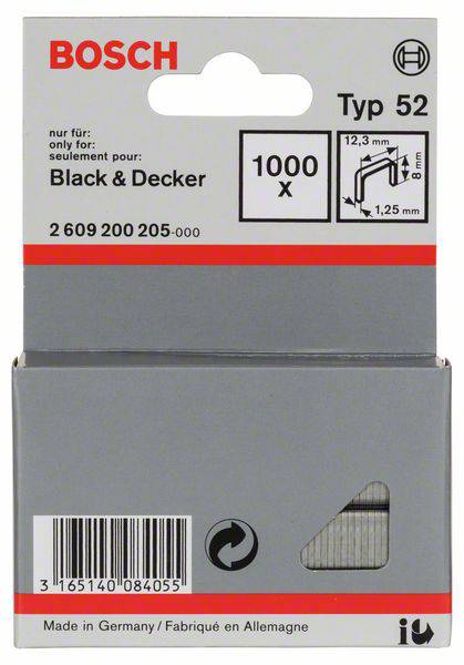 Tűzőkapocs, 52-es típus, 12,3 x 1,25 x 8 mm 1000 db Bosch 2609200205