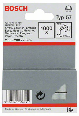 Tűzőkapocs, 57-es típus, 10,6 x 1,25 x 6 mm 1000 db Bosch 2609200229