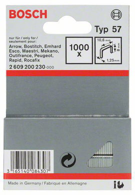 Tűzőkapocs, 57-es típus, 10,6 x 1,25 x 8 mm 1000 db Bosch 2609200230