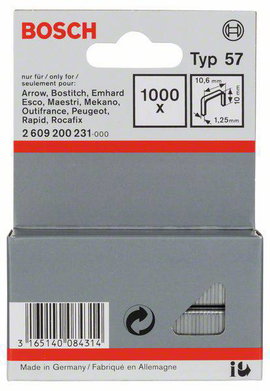 Tűzőkapocs, 57-es típus, 10,6 x 1,25 x 10 mm 1000 db Bosch 2609200231