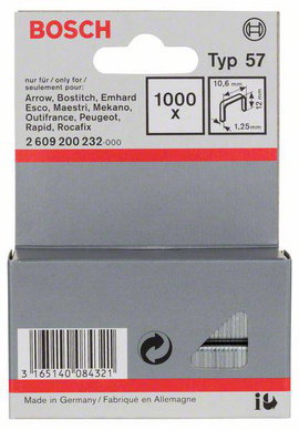 Tűzőkapocs, 57-es típus, 10,6 x 1,25 x 12 mm 1000 db Bosch 2609200232