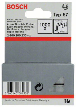 Tűzőkapocs, 57-es típus, 10,6 x 1,25 x 14 mm 1000 db Bosch 2609200233
