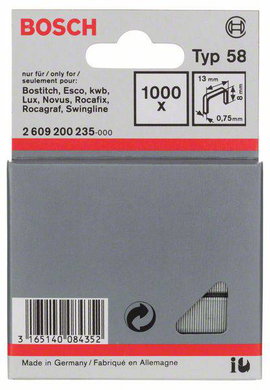 Tűzőkapocs, 58-as típus, 13 x 0,75 x 8 mm, 1000 db Bosch 2609200235