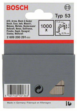 Tűzőkapocs, 53-as típus, 11,4 x 0,74 x 4 mm, 1000 db Bosch 2609200291