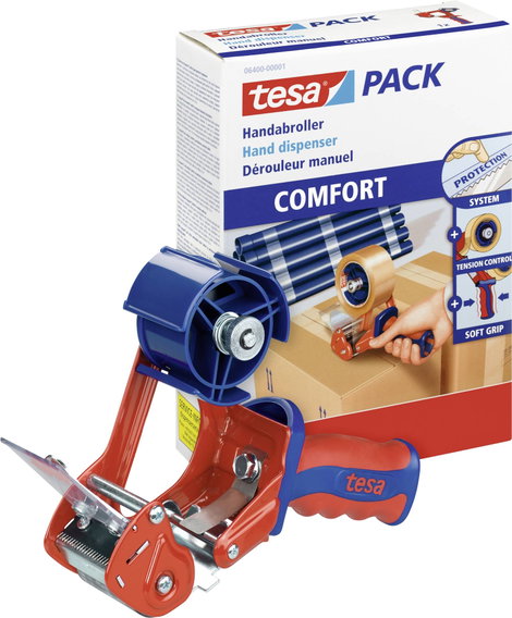 Ragasztószalag adagoló, kézi letekercselő, piros/kék tesapack® Comfort 06400-01-02 2. kép