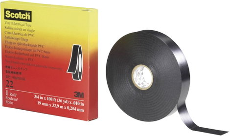 PVC elektromos szigetelőszalag, 33 m x 38 mm, fekete, 3M Scotch 22, 80-0120-1706-9