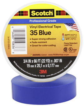 Időjárásálló elektromos szigetelőszalag PVC, 20 m x 19 mm, kék, 3M Scotch 35, 80-6112-1158-4