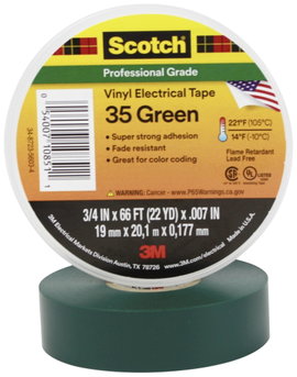Időjárásálló elektromos szigetelőszalag PVC, 20 m x 19 mm, zöld, 3M Scotch 35, 80-6112-1157-6