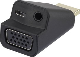 HDMI - VGA átalakító adapter, 1x HDMI dugó - 1x VGA, 1x 3,5 mm-es jack aljzat, fekete, Renkforce