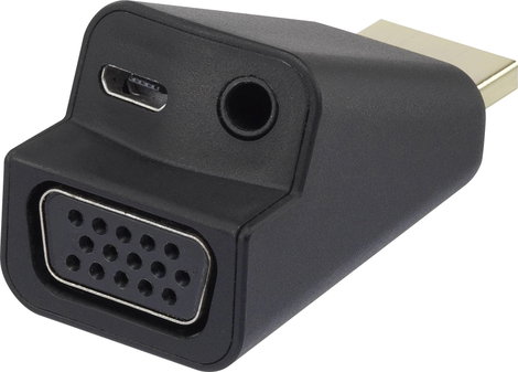 HDMI - VGA átalakító adapter, 1x HDMI dugó - 1x VGA, 1x 3,5 mm-es jack aljzat, fekete, Renkforce