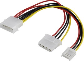 Számítógép tápkábel hosszabbító(IDE tápdugó, 4 pólus - IDE tápcsatlakozó alj, 4 pólus/Floppy tápcsat