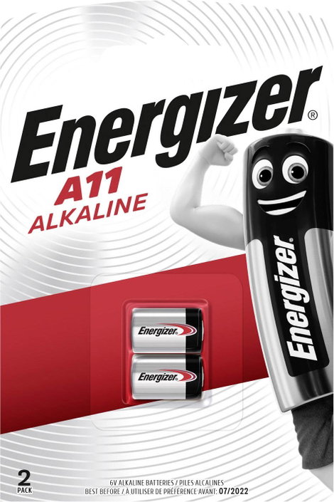 11A alkáli elem, távirányító elem, 6V 38 mAh, 2 db, Energizer A11, E11A, V11A, V11PX, V11GA, L1016,