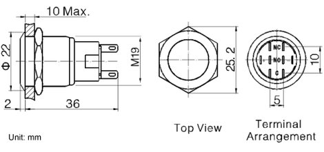 Nyomógomb, fém színű 250 V/AC 3 A 1 x BE/(BE) TRU COmPONENTS LAS1-AGQ-11Z/S IP65 2. kép
