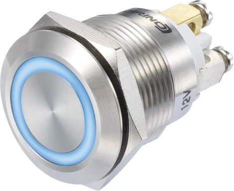 Nyomógomb 48 V/DC 3 A 1 x Be/(Be) TRU COmPONENTS GQ19F-10E/B/12V/S IP65