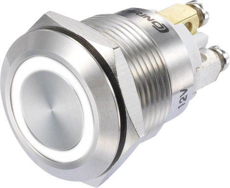 Nyomógomb 48 V/DC 3 A 1 x Be/(Be) TRU COmPONENTS GQ19F-10E/W/12V/S IP65