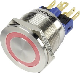 Nyomógomb 250V/AC Tru Components GQ22S-11E/R/12V