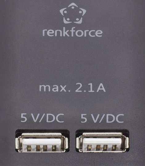 Hálózati elosztó túlfeszültség védelemmel, kapcsolós, 6 részes, USB töltővel, fekete/ezüst, renkforc 5. kép
