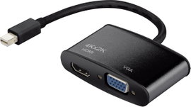DisplayPort - VGA, HDMI átalakító adapter, 1x mini DisplayPort dugó - 1x VGA aljzat, 1x HDMI aljzat,