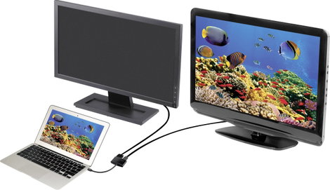 DisplayPort - VGA, HDMI átalakító adapter, 1x mini DisplayPort dugó - 1x VGA aljzat, 1x HDMI aljzat, 2. kép