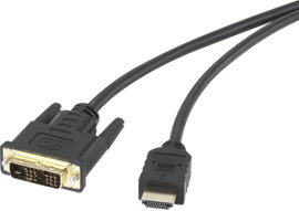 HDMI / DVI csatlakozókábel [1x HDMI dugó - 1x DVI dugó, 18+1 pólusú] 5 m fekete renkforce