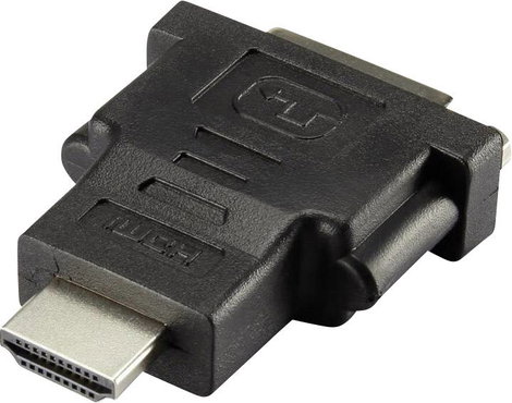 HDMI - DVI átalakító adapter, 1x HDMI dugó - 1x DVI aljzat 24+1 pól., aranyozott, fekete, Renkforce