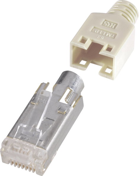 RJ45 dugó, árnyékolt, CAT5e, egyenes, 8P8C, bézs, renkforce H9540.1-10 10 db